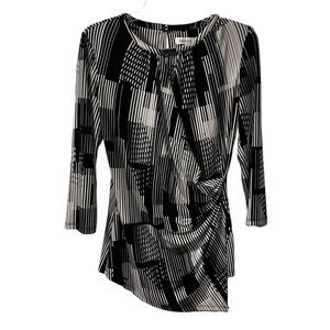 Calvin Klein Long Sleeve Top Black & White - Faux Wrap Size S